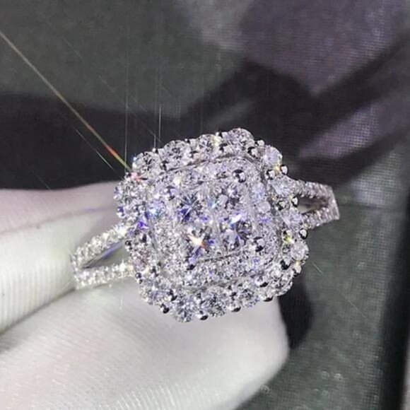 NEW 925 STERLING SILVER DIAMOND HALO RING - Picture 5 of 7